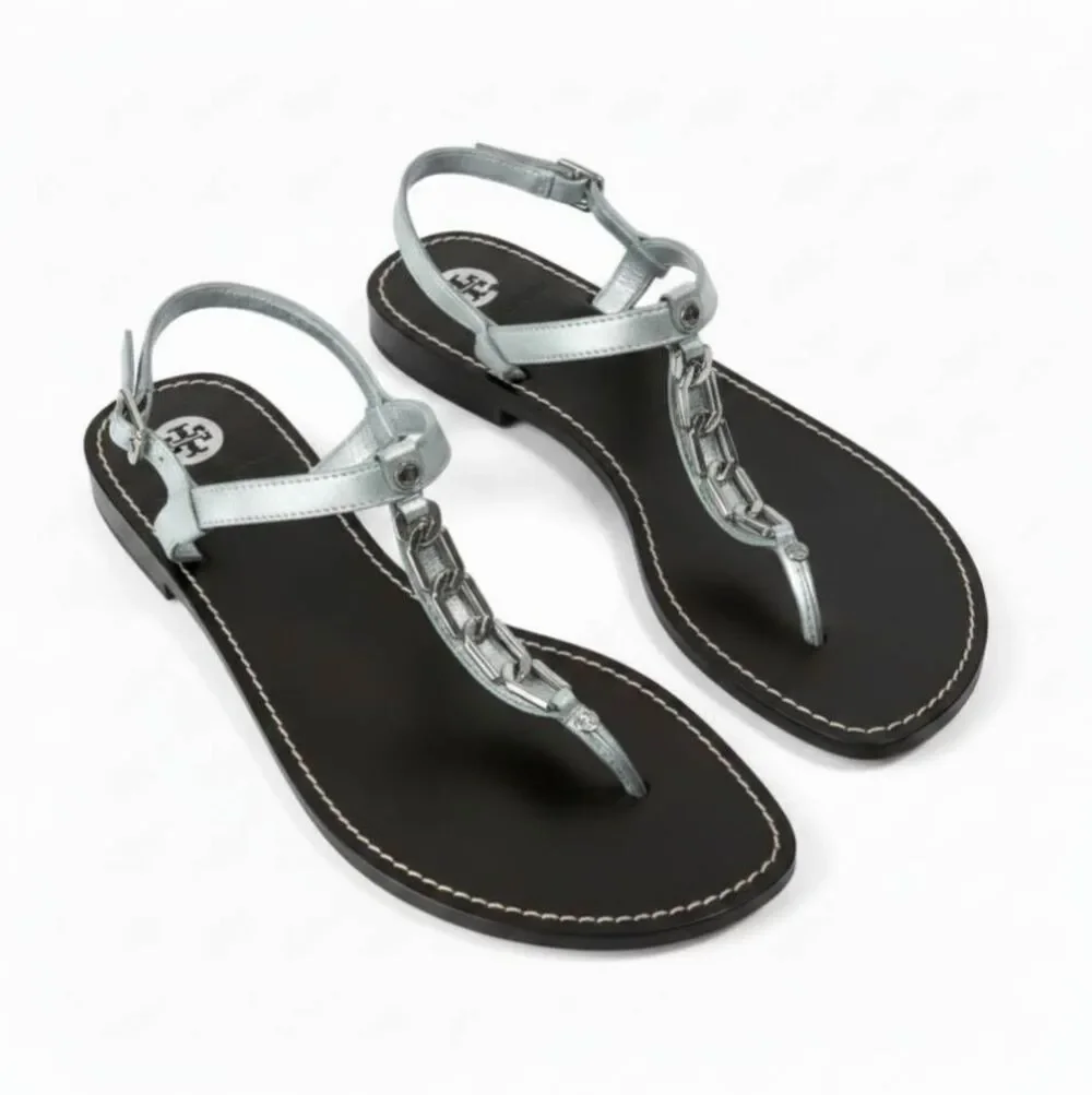 TORY BURCH Alani Chain Link T-Strap Wedge Sandal Size 9.5M